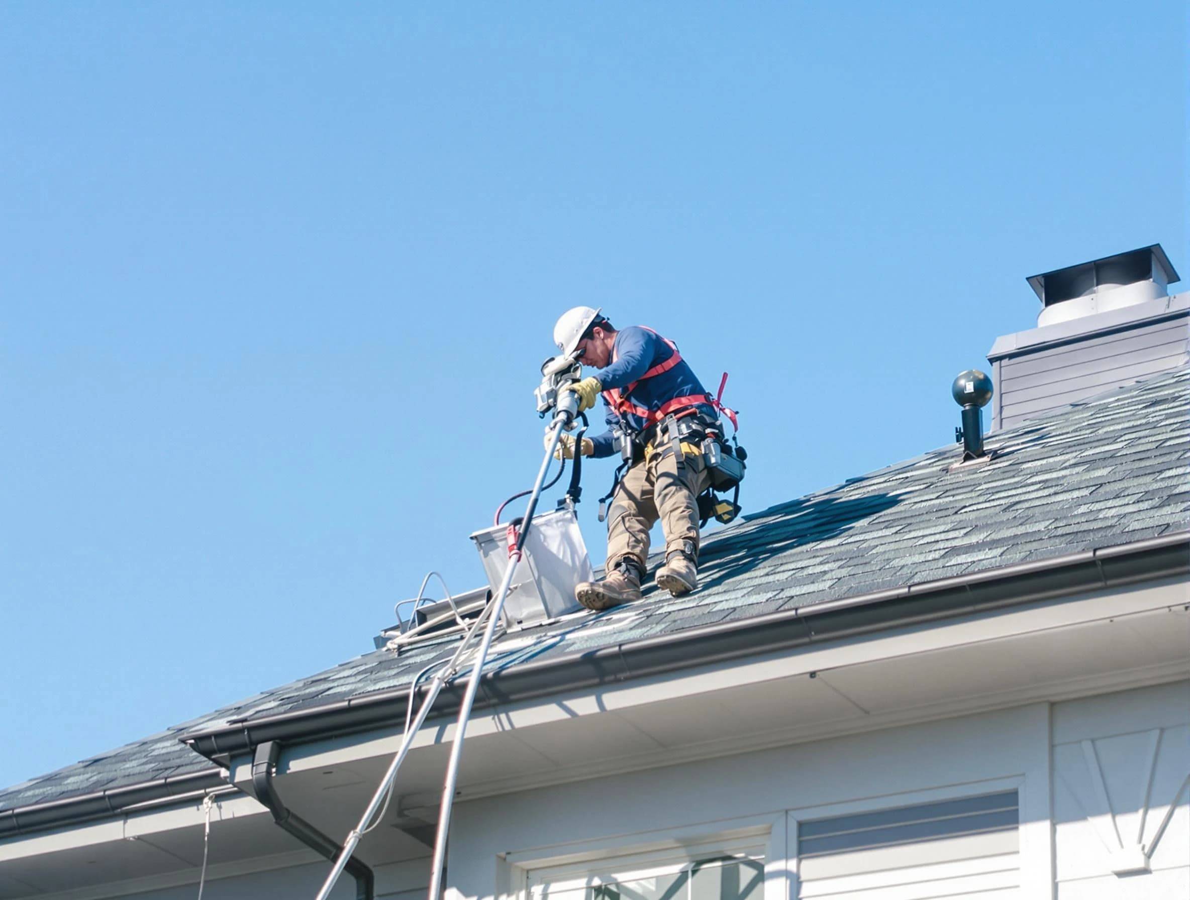 Hapeville Dryer Vent Cleaning certified technician cleaning a roof-mounted dryer vent system in Hapeville