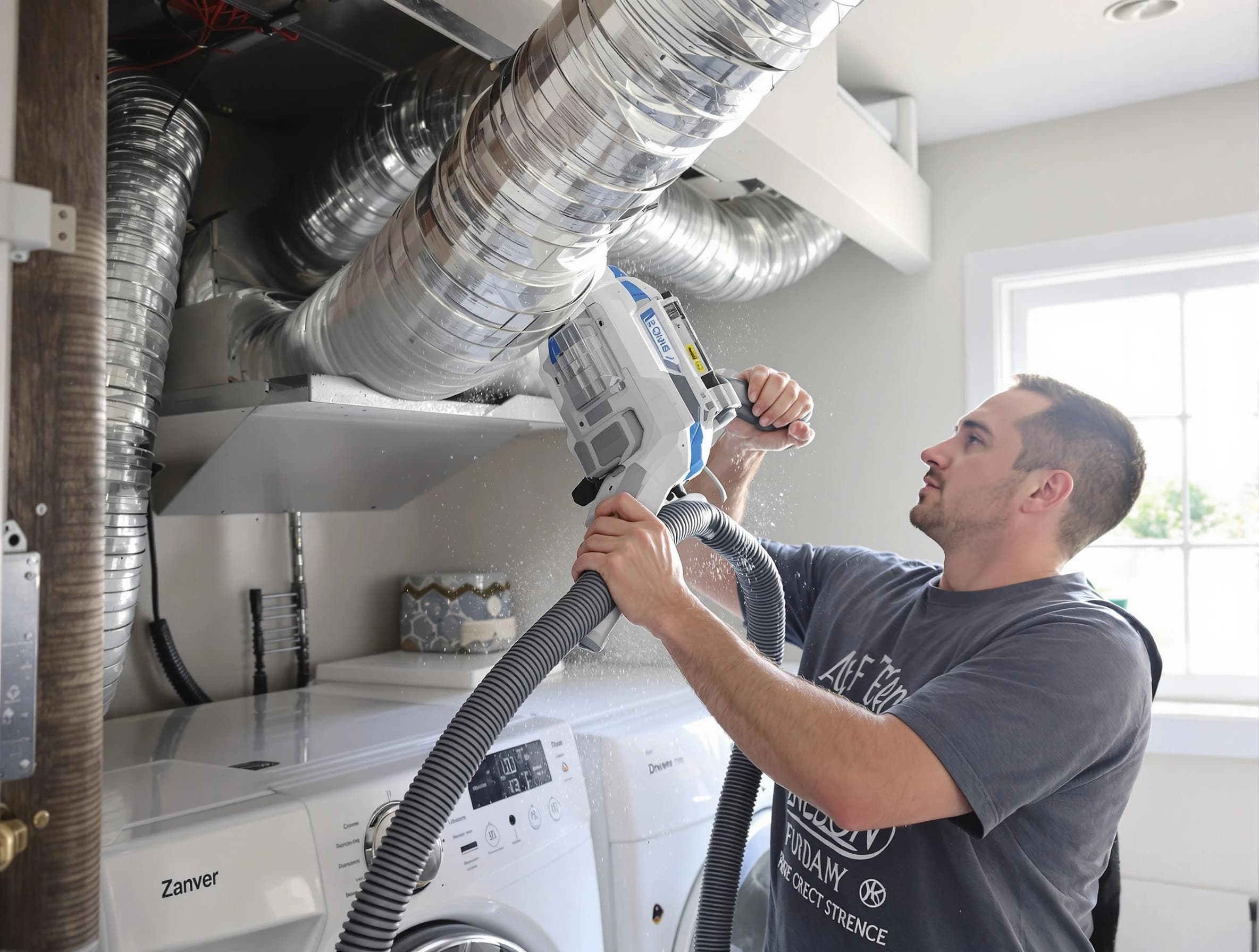 Hapeville Dryer Vent Cleaning specialist cleaning deep within a dryer vent duct system in Hapeville